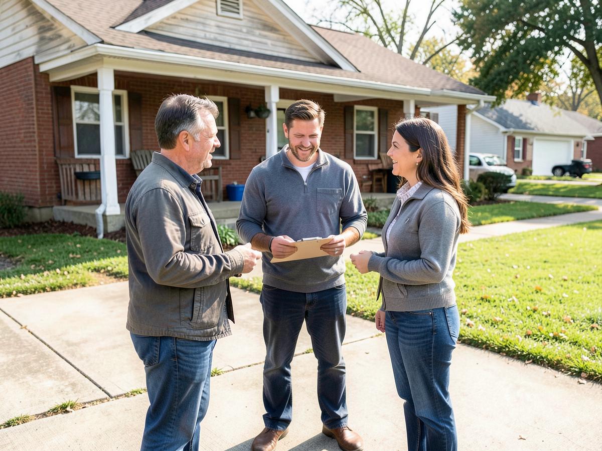 The Sell House Fast Columbus team meeting a homeowner in their driveway